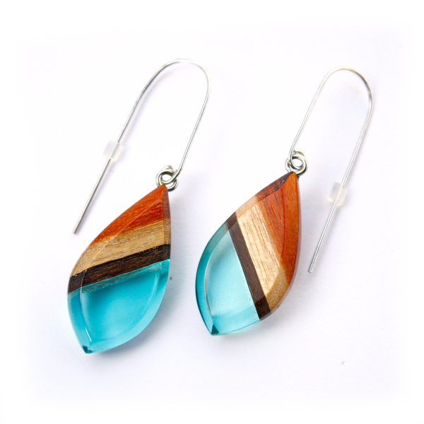 Redwood dangle earrings in aqua blue