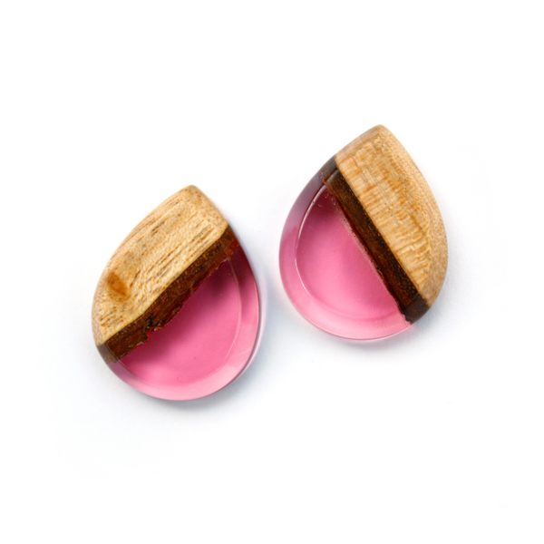 Tear drop mahogany ear studs in crimson pink