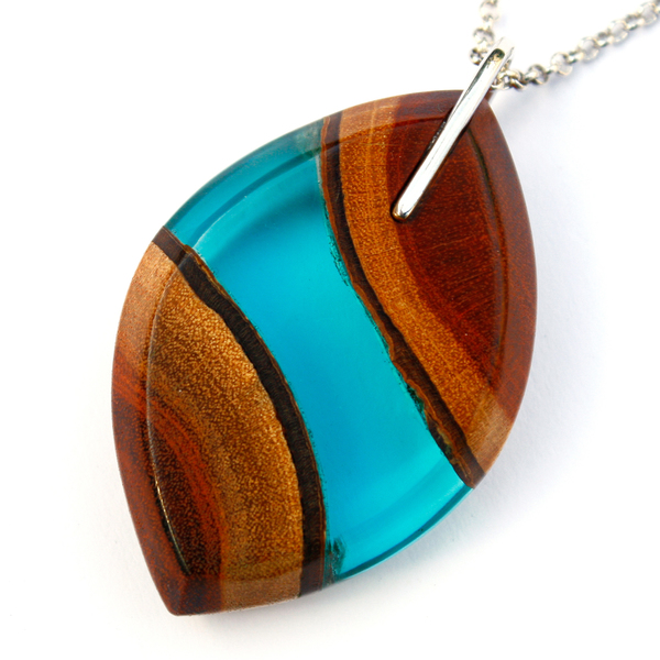Eye redwood pendant in aqua blue