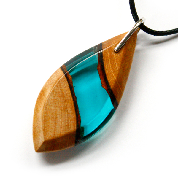 Long leaf mahogany pendant in aqua blue